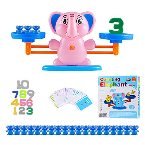 Ulikey Equilibrar Juego de Matemáticas, Juguete Animal Balanza, Juguete Educativo de Equilibrio, Balanza de Equilibrio Números Tarjetas, Juego Regalo Educativo para Niñas (Elefante)