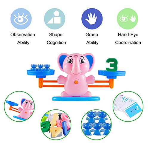 Ulikey Equilibrar Juego de Matemáticas, Juguete Animal Balanza, Juguete Educativo de Equilibrio, Balanza de Equilibrio Números Tarjetas, Juego Regalo Educativo para Niñas (Elefante)