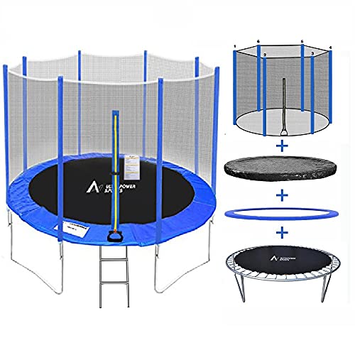 ULTRAPOWER SPORTS Trampolín Ø 366cm, Cama Elástica de Jardín con Red de Seguridad, Cubierta de Proteccion, Lona de Salto, Escalera, Certificado TÜV GS, Azul