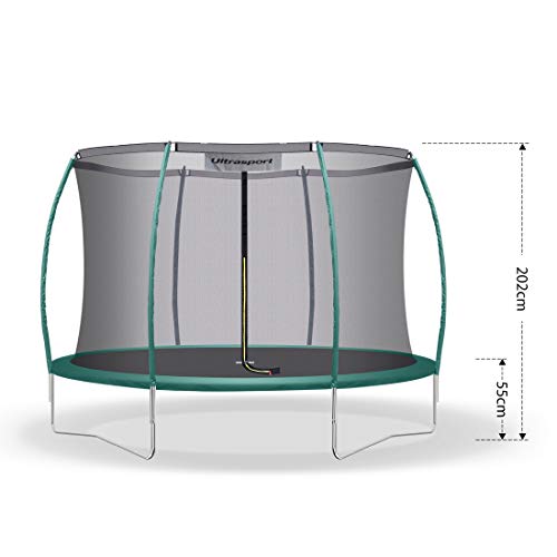 Ultrasport Cama Elástica De Jardín Xl, Diámetro: 244 Cm, Capacidad De Carga: 100 Kg, Cama Elástica De Exterior Con Mucho Espacio Y Elementos De Seguridad, Set Completo, Verde