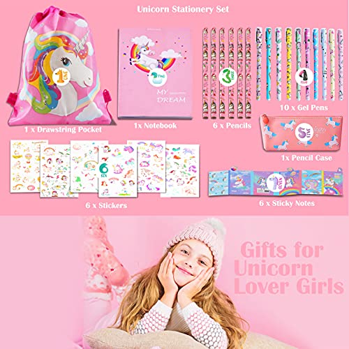 Unicornio Papeleria Regalo para Niña 7 8 9 10 11 12 Años, TOYESS Set di Juguetes Unicornios para Niñas, Includere Estuche Escolar y Cuadernos y Adhesivas y Boligrafos Gel Ecc(32pz)