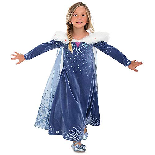 URAQT Disfraz de Elsa, Vestido de Princesa Elsa, Vestido de Copo de Nieve de Encaje Fino con Varita de Hada y Tiara de Corona, para Cumpleaños, Fiesta de Navidad de Halloween