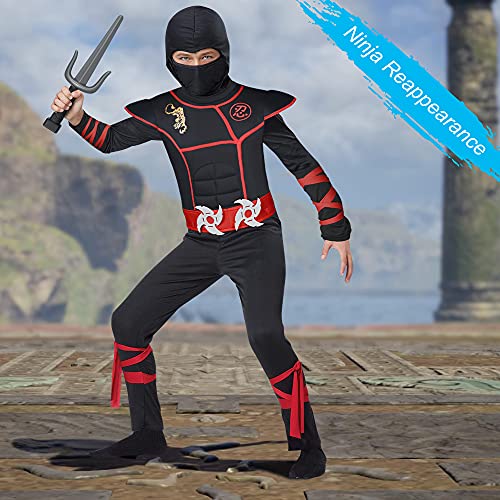 URAQT Disfraz de Ninja, Disfraz para Niños con Diseño Ninja, Mono de Superhéroe de Cosplay ​para Niños, Disfraz Infantil para Fiesta, Carnaval, Halloween (Rojo Negro)