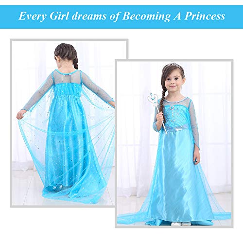 URAQT Disfraz de Princesa Elsa, Traje del Vestido Traje de Princesa de la Nieve Vestido Infantil Disfraz de Princesa de Niñas para a Cumpleaños Navidad Halloween