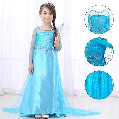 URAQT Disfraz de Princesa Elsa, Traje del Vestido, Traje de Princesa de la Nieve Vestido Infantil Disfraz de Princesa de Niñas para Halloween Traje Fiesta Cosplay