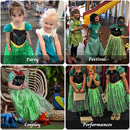 URAQT Niña Princesa Coronación Vestido, Disfraz de Elsa Anna con Varita Corona Accesorios, Vestido de Cosplay, Cumpleaños Fiesta Cosplay Carnaval Cosplay Halloween Traje, Talla 2-3 años, Verde