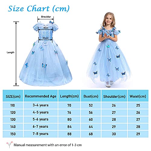 URAQT Vestido de Cenicienta, Disfraz de Princesa Cenicienta con Mariposa, Vestido de Princesa para Nñas, Elegante Vestido de Tul para Boda, Fiesta, para 3-8 años