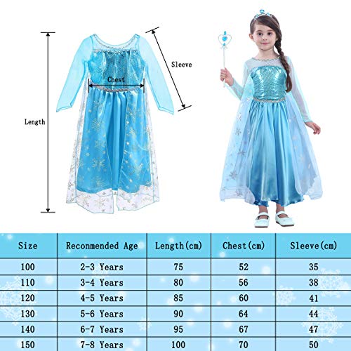 URAQT Vestido de Elsa, Disfraz de Elsa con Accesorios de Cosplay, Vestido de Princesa para Niñas con Capa de Copos de Nieve Brillantes