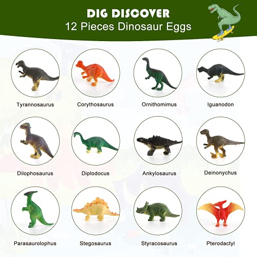 URBZUE Huevos de Dinosaurio Excavación para Niños, Paquete de 12, Descubre 12 Dinosaurios Diferentes, Dinosaurio de Juguete de Arqueología y Paleontología, Stem Regalo para Niños y Niñas