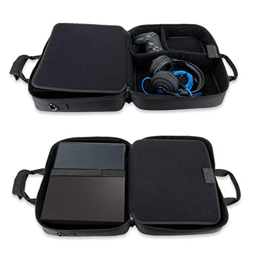 USA Gear Funda Bolsa de Transporte de Consolas Compatible con Todos los Modelos de PS4 - Correa de Hombro Acolchada y Almacenamiento de Accesorios para Controladores, Cables y Auriculares - Negro