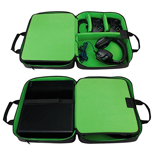 USA Gear Funda Bolsa de Transporte de Consolas Compatible con Todos los Modelos de Xbox - Correa de Hombro Acolchada y Almacenamiento de Accesorios para Controladores, Cables y Auriculares - Verde