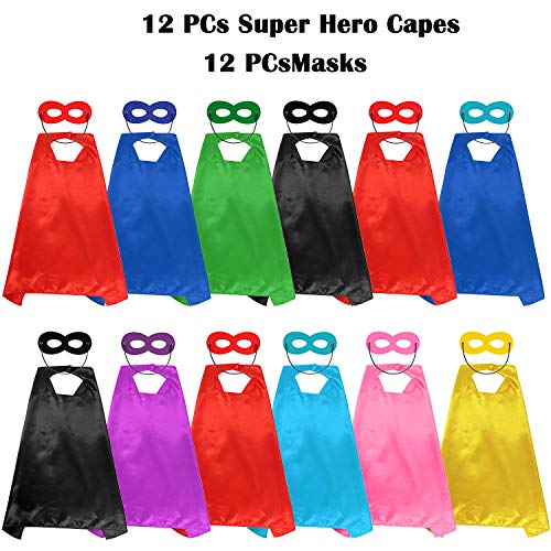 vamei 12 Piezas Disfraz Superheroe Capas de Superhéroe y Máscaras Disfraz Halloween Navidad Carnaval Fiesta Cumpleaños Juegos Regalos Disfraces Superhéroes para Niños Niñas