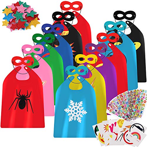 vamei 12 Piezas Disfraz Superheroe Capas de Superhéroe y Máscaras Disfraz Halloween Navidad Carnaval Fiesta Cumpleaños Juegos Regalos Disfraces Superhéroes para Niños Niñas