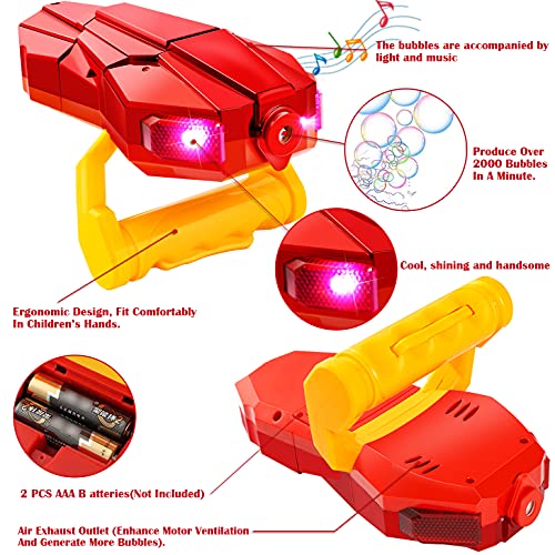 vamei pompas de jabon pomperos para niños Máquina de Burbujas con luz de Mano Brazo automático Bubble Blower Juegos de jardín al Aire Libre Interior Bubble Toy Rojo para niños pequeños