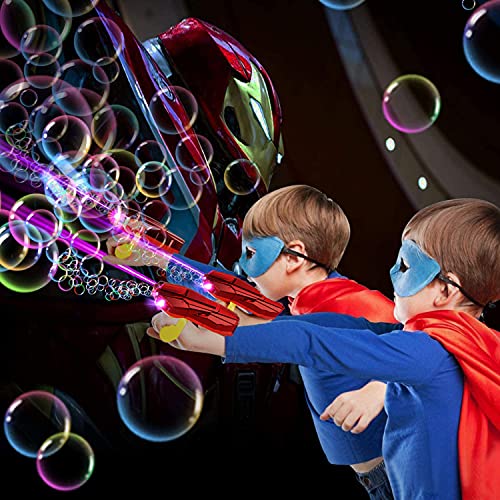 vamei pompas de jabon pomperos para niños Máquina de Burbujas con luz de Mano Brazo automático Bubble Blower Juegos de jardín al Aire Libre Interior Bubble Toy Rojo para niños pequeños