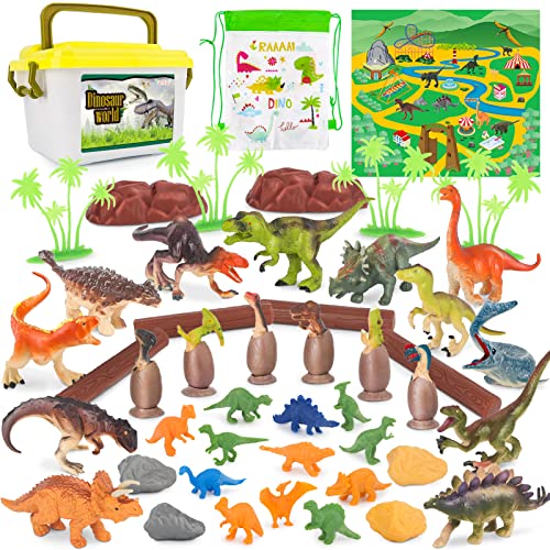 Vanplay Juguetes Dinosaurios Huevos de Dinosaurio con Tapete de Juego y Caja de Almacenamiento para Niños 53 Piezas