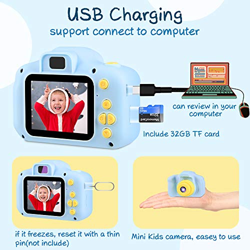 vatenick Camara Fotos Infantil Juguete para Niños Cámara Digital para Niños pequeños 2 Inch HD Pantalla with Calidad 32GB TF Tarjeta Regalos Juguete para 3 a 12 años Niños y niñas (azui)