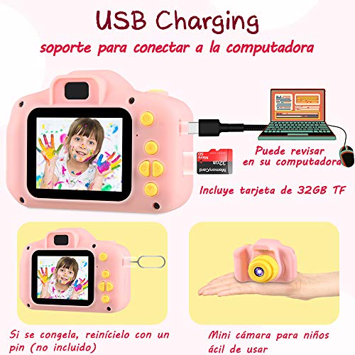 vatenick Cámara para Niños Juguete para Niños Cámara Digital para Niños pequeños 2 Inch HD Pantalla 1080P with Calidad 32GB TF Tarjeta Regalos Juguete para 3 a 12 años Niños y niñas (Rosa)