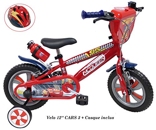 Vélo 2142 c Bicicleta de 12 3 Pulgadas para niños de 2 a 4 años (de 95 cm) + Casco Cars Incluido, Rojo