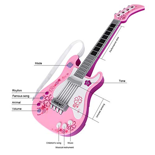 VGEBY1 Juguete para Guitarra, niños multifuncionales Guitarra Baja Juguete para Guitarra eléctrica con Sonido y Luces Instrumento Musical Juguete(Rosado)