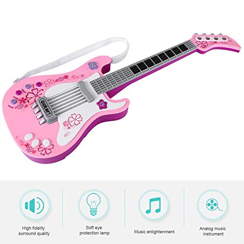 VGEBY1 Juguete para Guitarra, niños multifuncionales Guitarra Baja Juguete para Guitarra eléctrica con Sonido y Luces Instrumento Musical Juguete(Rosado)