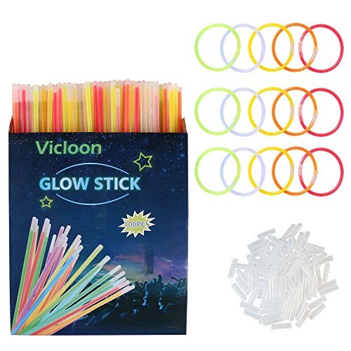 Vicloon Barras Luminosas, Pulseras Luminosas con Conectores, Kits para Crear Pulseras y Collares, Carnaval Festividad Fiestas Disfraces.(100pcs)