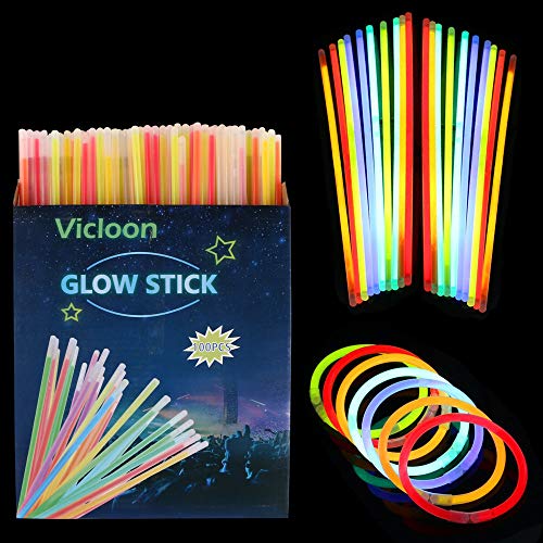 Vicloon Barras Luminosas, Pulseras Luminosas con Conectores, Kits para Crear Pulseras y Collares, Carnaval Festividad Fiestas Disfraces.(100pcs)