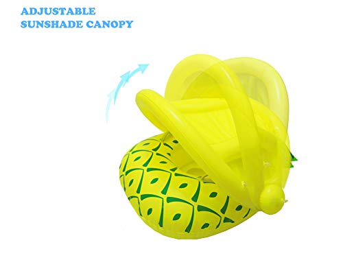 Vindany Flotador Hinchable para Bebé - Flotador para Bebé Piscina Barca Niños de Piscina con Asiento Toldo Ajustable Juguetes de Natación en Agua para 6-36 Meses (Yellow Pineapple)