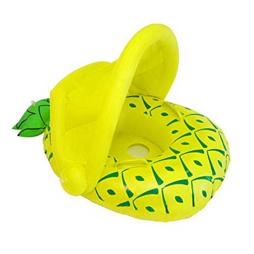 Vindany Flotador Hinchable para Bebé - Flotador para Bebé Piscina Barca Niños de Piscina con Asiento Toldo Ajustable Juguetes de Natación en Agua para 6-36 Meses (Yellow Pineapple)