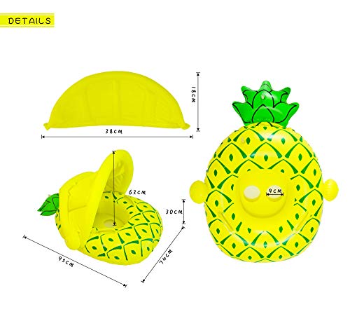 Vindany Flotador Hinchable para Bebé - Flotador para Bebé Piscina Barca Niños de Piscina con Asiento Toldo Ajustable Juguetes de Natación en Agua para 6-36 Meses (Yellow Pineapple)