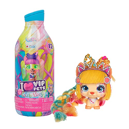 Vip Pets Color Boost S3 - Muñeca perrita Sorpresa Coleccionable con Pelo Largo para peinar 30cm, con Accesorios y Tiza de Pelo; Regalo, Juguetes, muñecas para niña y niño 3-9 años