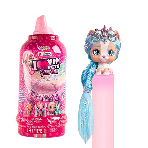 VIP Pets Glitter Twist muñeca perrita sorpresa coleccionable con pelo largo para peinar 30cm, con accesorios y purpurina regalo, juguetes, muñecas pequeñas para niña y niño 3-9 años