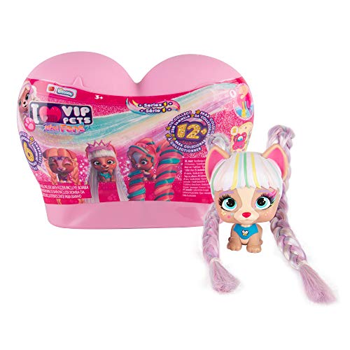 Vip Pets Glitter Twist Muñeca Perrita Sorpresa Coleccionable con Pelo Largo para Peinar 30Cm + Mini Fans Mini Perritas Muñecas Coleccionables Sorpresas con Pelo Largo para Peinar Y Accesorios