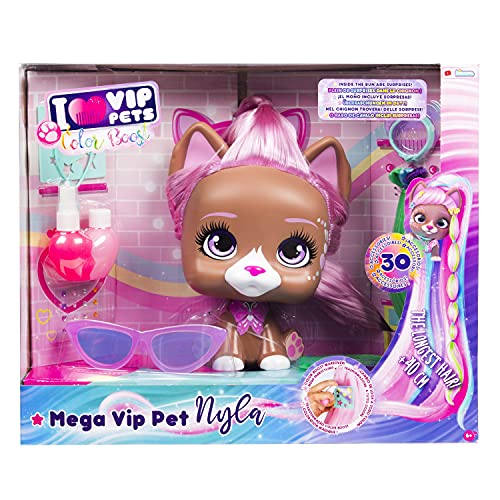 VIP PETS Mega VIP Pet Nyla | Busto muñeca para peinar con pelo extra largo 40cm y tiza de pelo con 30 Accesorios | Regalo y juguete ideal para niñas y niños de +3 años