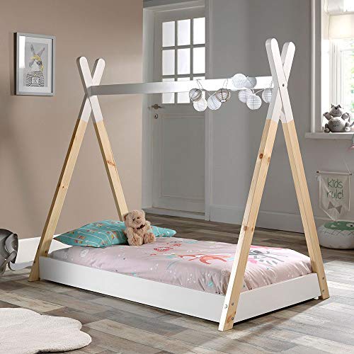 Vipack Tipi Tienda Cama Superficie 70 x 140 cm, Color Blanco/Natural