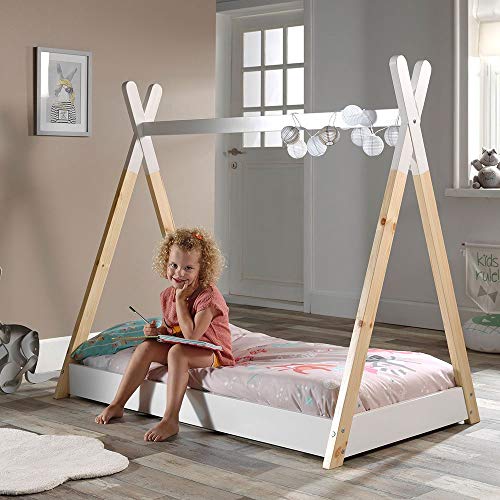 Vipack Tipi Tienda Cama Superficie 70 x 140 cm, Color Blanco/Natural