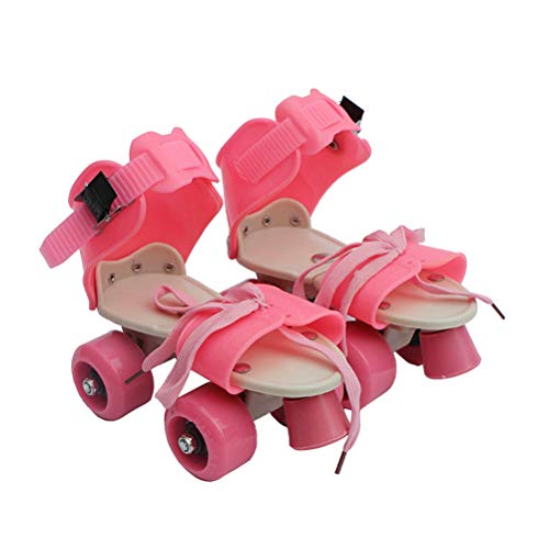 VOSAREA Niños ajustable doble fila patins patines cuatro ruedas patines zapatos niños regalos tamaño 25-32 (rosa)