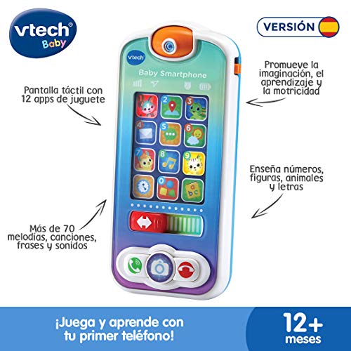 VTech - Baby Smartphone, teléfono Interactivo para bebés +12 Meses, Dos Pantallas táctiles, Diferentes apps de Juguete para interactuar simulando a los Mayores, Multicolor, versión ESP