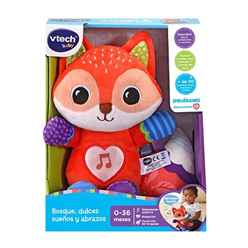 VTech - Bosque, Dulces sueños y Abrazos, Peluche Interactivo para bebés +3 Meses, Diferentes Texturas, botón Luminoso Que Activa + de 50 Canciones, melodías y Frases, Multicolor, versión ESP