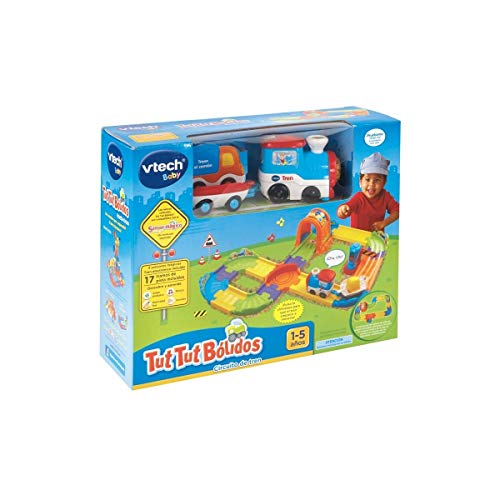 VTech- Circuito de Tren TutTut Bólidos Playset Interactivo, Incluye vehículo con Remolque (80-152122), 35.1 x 28.4 x 12.2 (3480-152122)