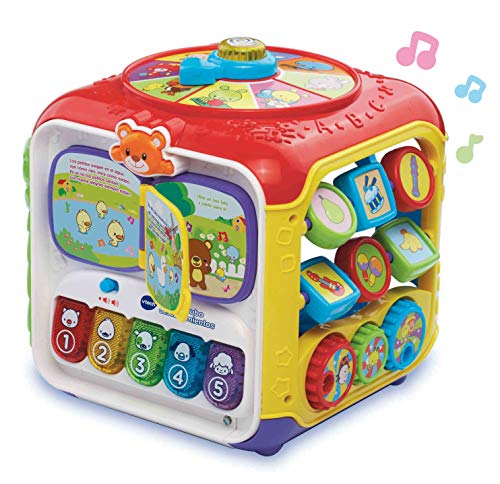 VTech - Divercubo descubrimientos, Cubo multiactividades para Explorar 6 Formas de Juego en Sus 5 Lados interactivos, Libro Musical, Teclas de Piano, Piezas encajables, Colores, Animales (80-183422)