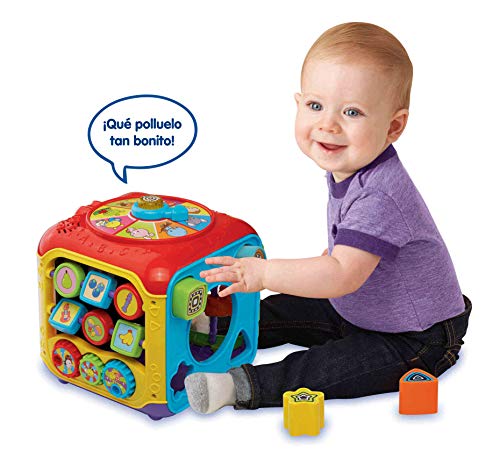 VTech - Divercubo descubrimientos, Cubo multiactividades para Explorar 6 Formas de Juego en Sus 5 Lados interactivos, Libro Musical, Teclas de Piano, Piezas encajables, Colores, Animales (80-183422)