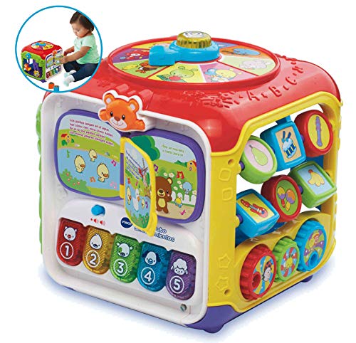 VTech - Divercubo descubrimientos, Cubo multiactividades para Explorar 6 Formas de Juego en Sus 5 Lados interactivos, Libro Musical, Teclas de Piano, Piezas encajables, Colores, Animales (80-183422)