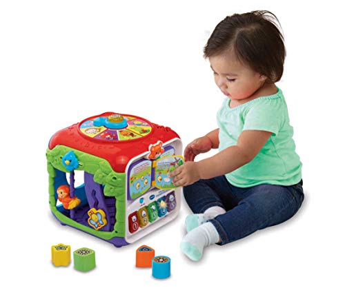 VTech - Divercubo descubrimientos, Cubo multiactividades para Explorar 6 Formas de Juego en Sus 5 Lados interactivos, Libro Musical, Teclas de Piano, Piezas encajables, Colores, Animales (80-183422)