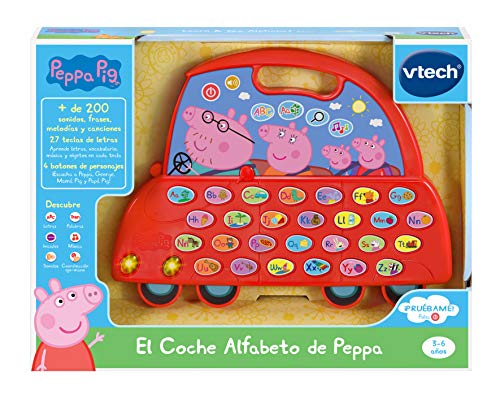 VTech - El Coche Alfabeto de Peppa Pig, Juguete niños +3 años, aprende el abecedario, descubre Nuevo Vocabulario, más de 200 Sonidos, Frases, Canciones y melodías, Muticolor