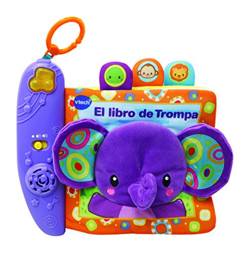 VTech-El Libro de Trompa Cuento de tela interactivo para bebé con un suave elefante de peluche y diferentes texturas para desarrollar el sentido del tacto (3480-189322)