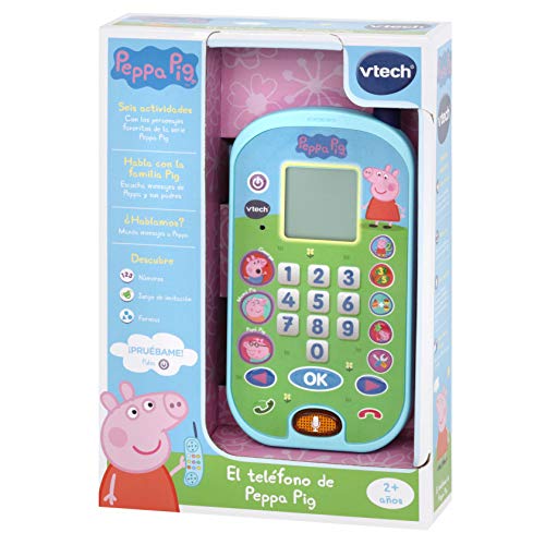 VTech - El teléfono de Peppa Pig, Móvil electrónico interactivo que simula una conversación telefónica, Voces de todos los personajes de la familia, actividades y animaciones (3480-523122)