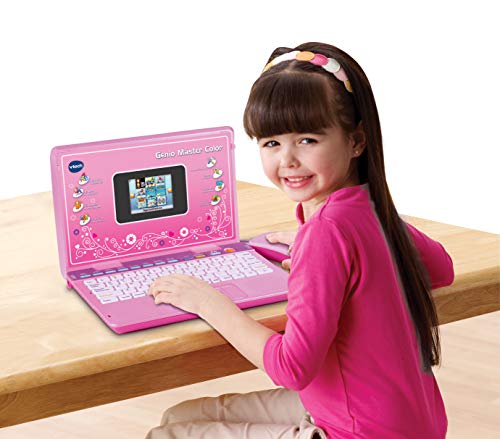 VTech - Genio Máster Color Bilingüe, Ordenador portátil para niños, pantalla a color, enseña vocabulario, matemáticas, ciencias a través de 180 actividades en español e inglés, color rosa (80-133867)