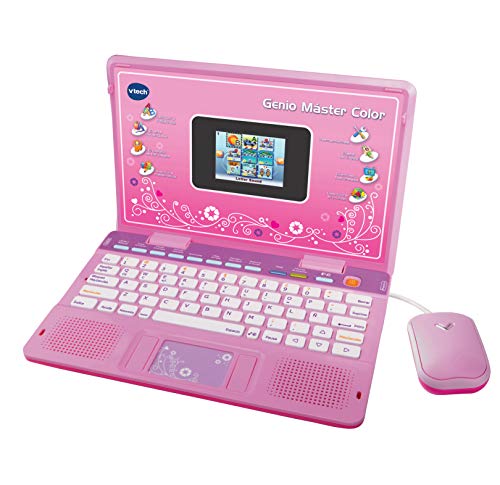 VTech - Genio Máster Color Bilingüe, Ordenador portátil para niños, pantalla a color, enseña vocabulario, matemáticas, ciencias a través de 180 actividades en español e inglés, color rosa (80-133867)