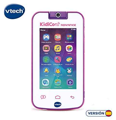 VTech - Kidicom Advance, dispositivo inteligente para niños, pantalla táctil 5" HD, objetivo giratorio 180º para fotos, selfis y vídeos, control parental, juegos, color blanco/rosa (80-186657)